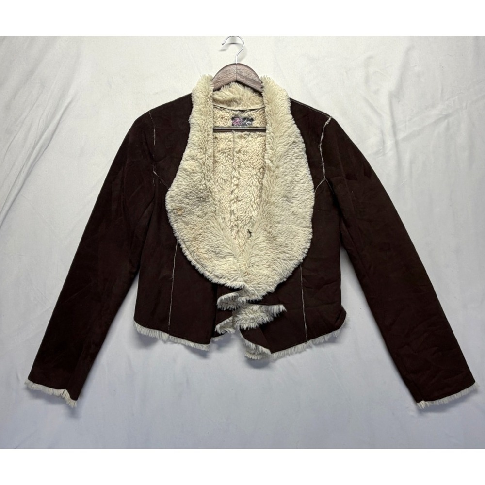 Ashley By 26 International Jacket Womens Large Brown Long Sleeve Faux Fur Collar